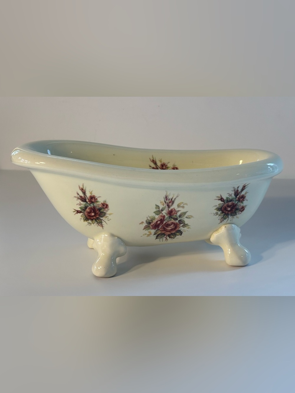 California Pottery VB Athena Rose Rhapsody Clawfoot Tub Planter Cottagecore
